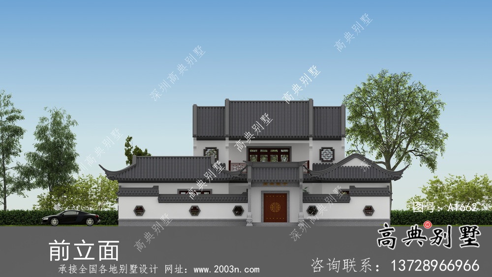 新中式二層鄉村別墅設計圖紙