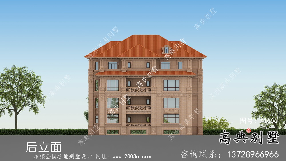 農村四層歐式自建別墅成套施工效果圖
