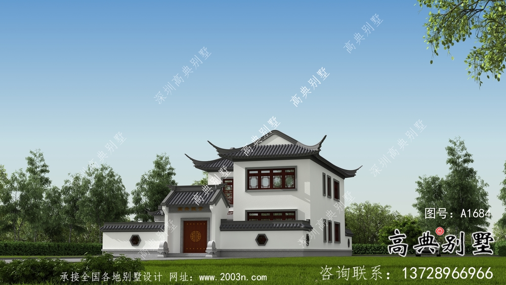 蘇式園林二層中式別墅整套設計圖紙