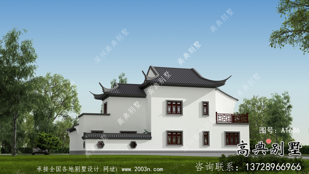 自建中式二層蘇式園林別墅設計圖紙