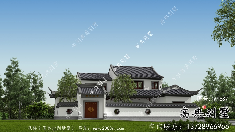 二層新中式庭院別墅設計圖紙
