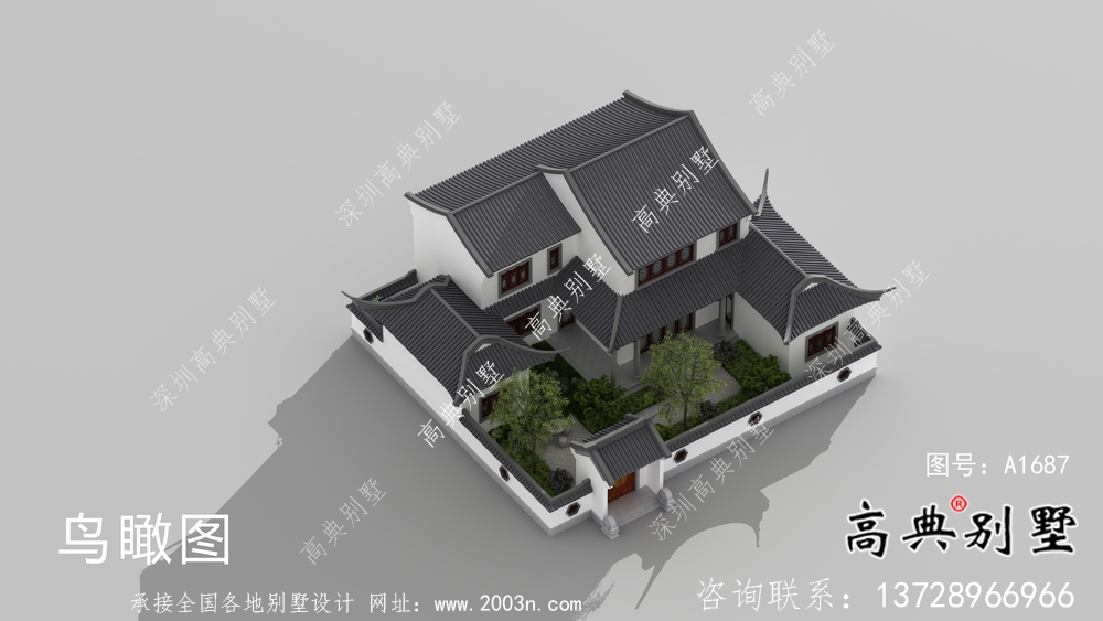 二層新中式庭院別墅設計圖紙