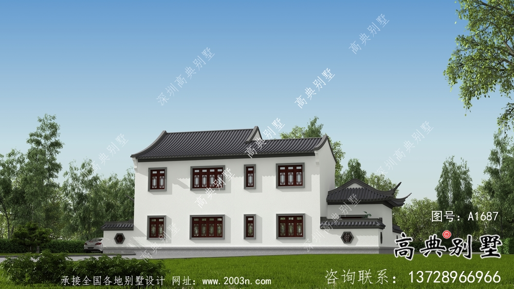 二層新中式庭院別墅設計圖紙