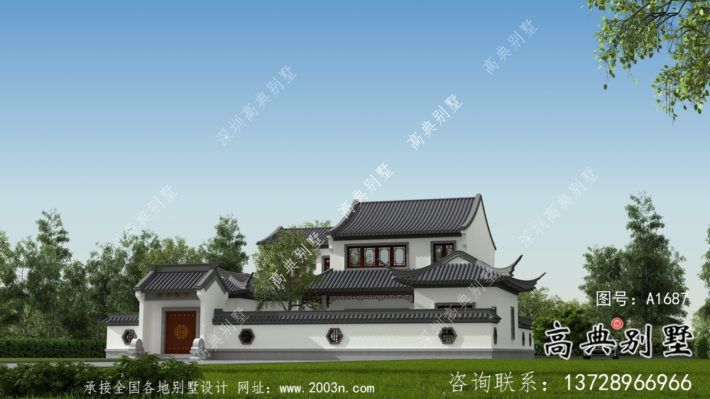 二層新中式庭院別墅設計圖紙