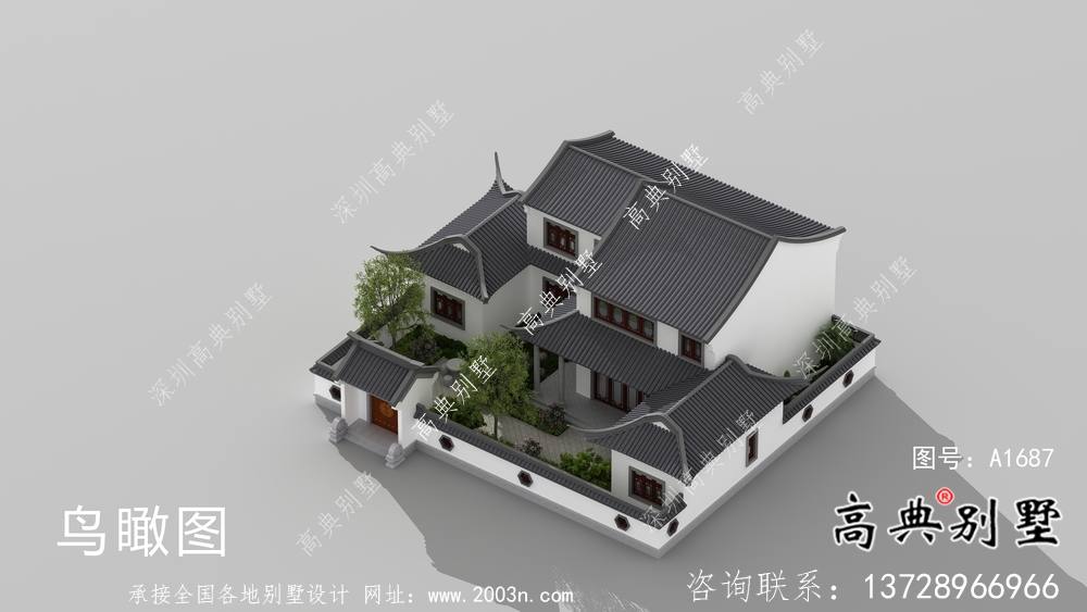 二層新中式庭院別墅設計圖紙