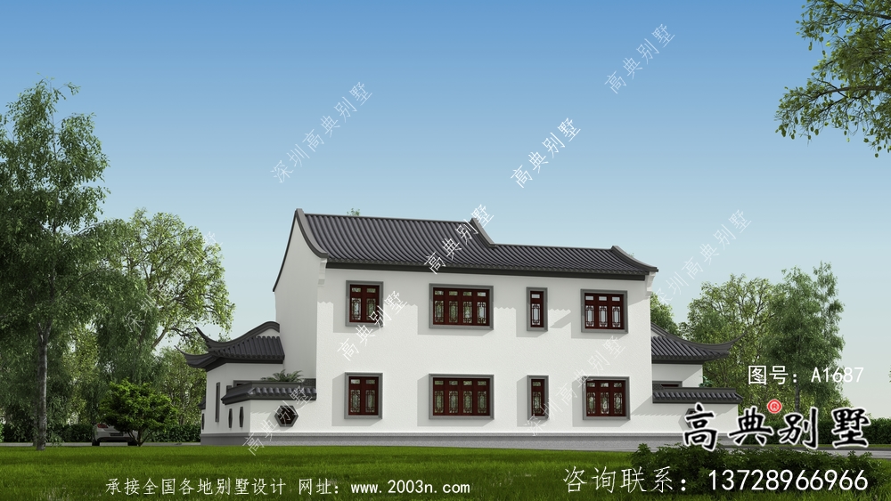 二層新中式庭院別墅設計圖紙