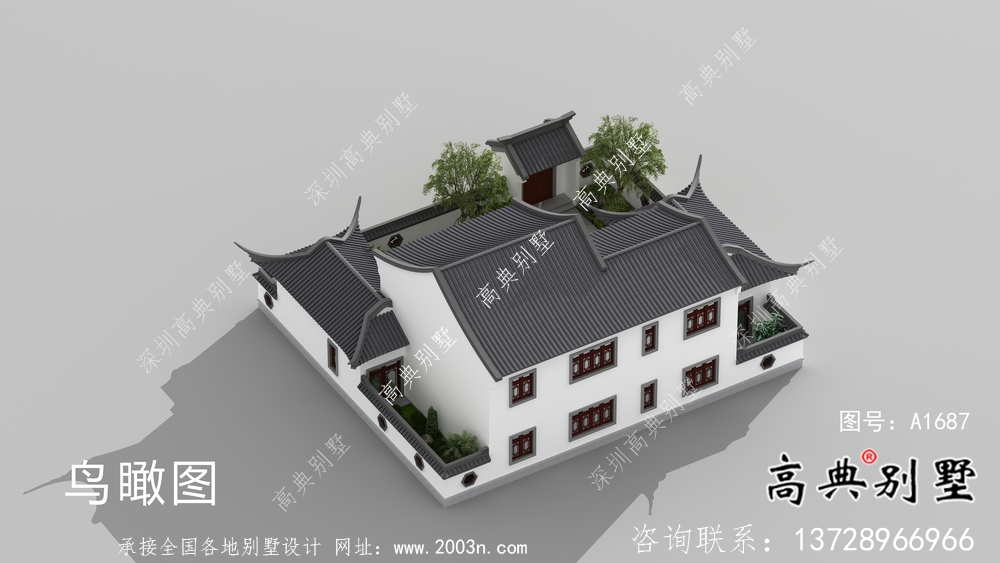 二層新中式庭院別墅設計圖紙