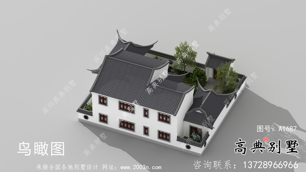 二層新中式庭院別墅設計圖紙