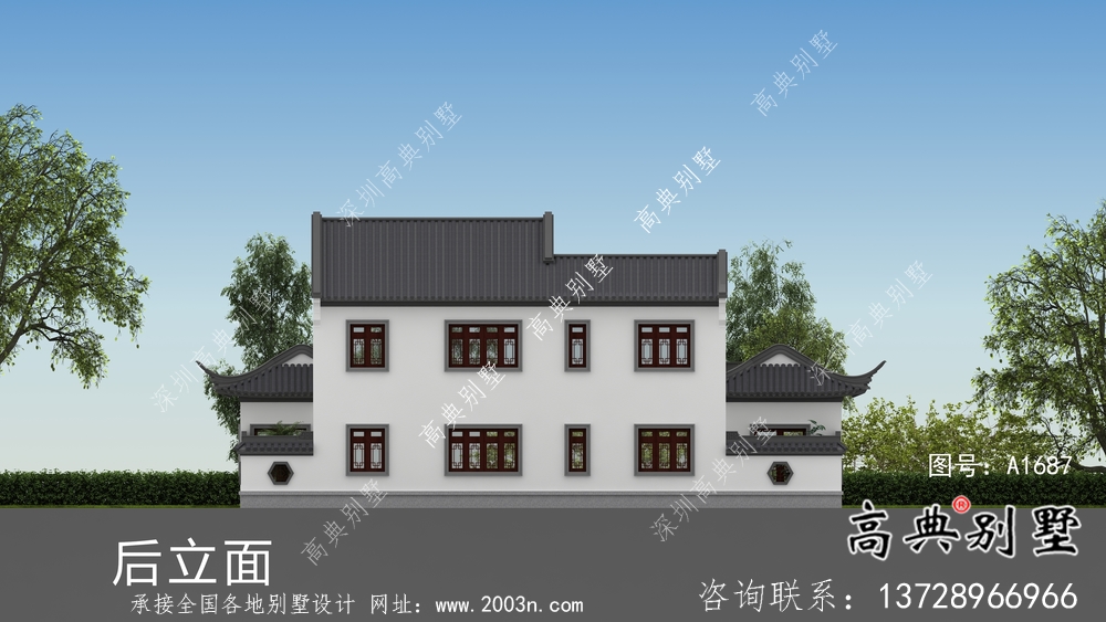 二層新中式庭院別墅設計圖紙