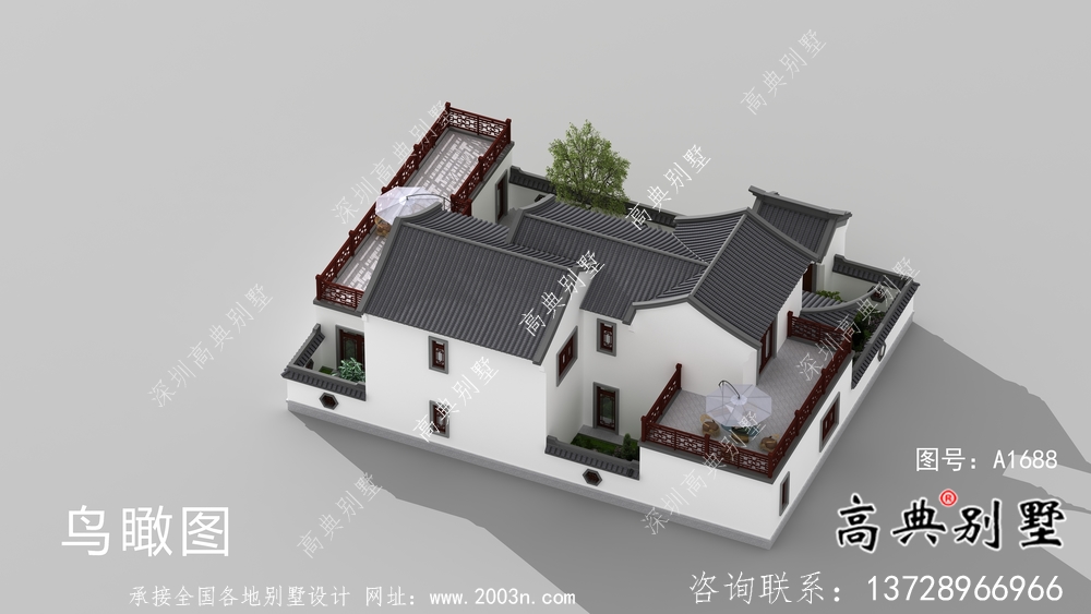 農村新中式二層庭院別墅設計圖紙及效果圖