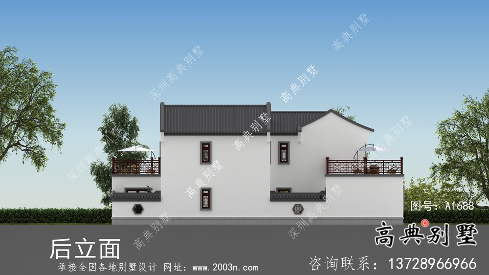 農村新中式二層庭院別墅設計圖紙及效果圖