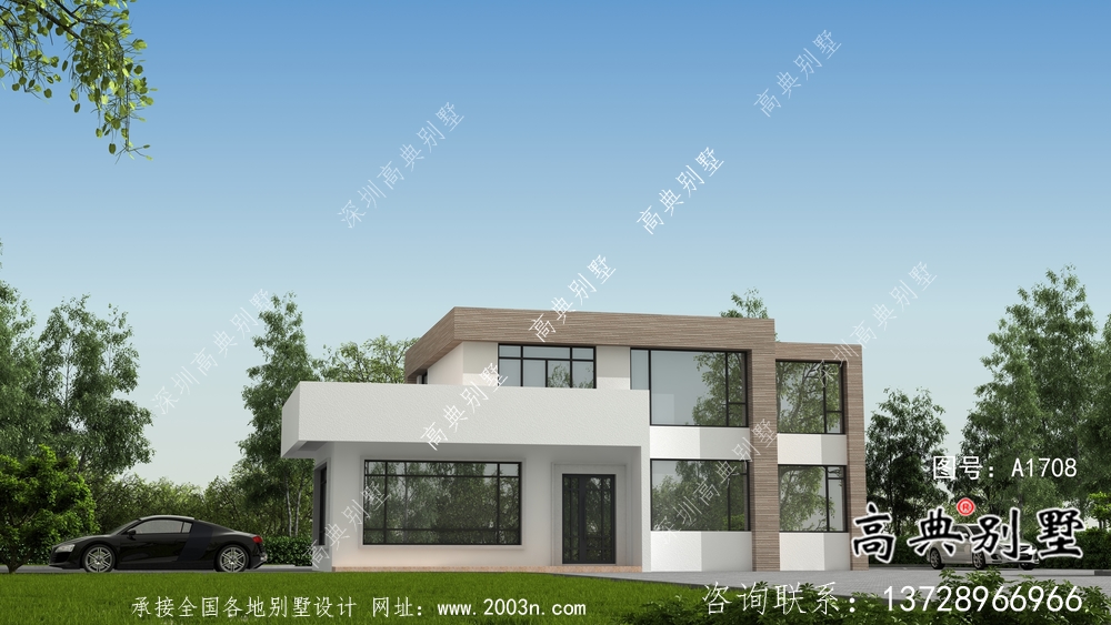現代二層自建平屋頂別墅設計圖紙