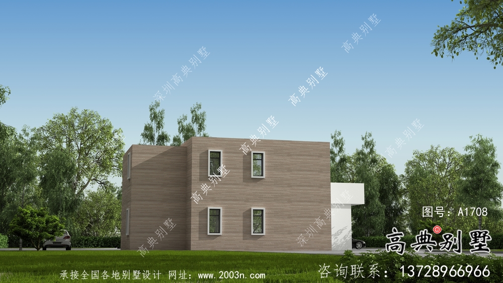 現代二層自建平屋頂別墅設計圖紙