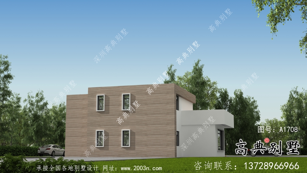 現代二層自建平屋頂別墅設計圖紙