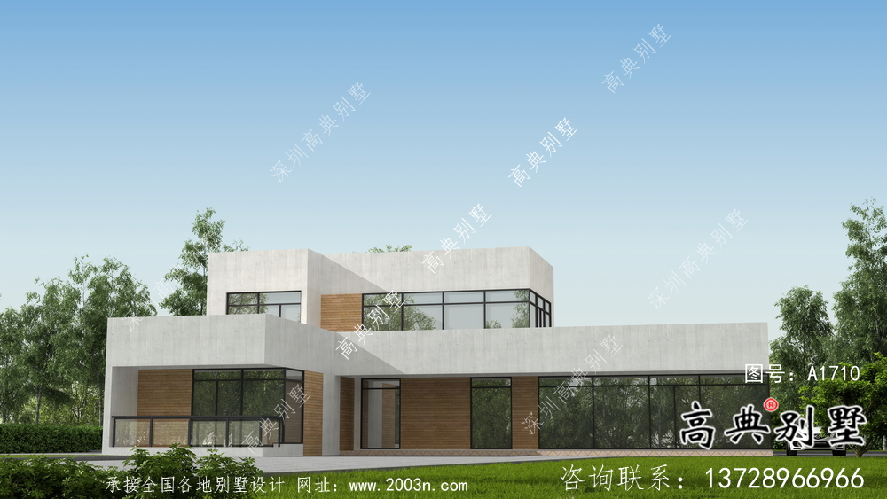 現代二層自建別墅外觀設計效果圖