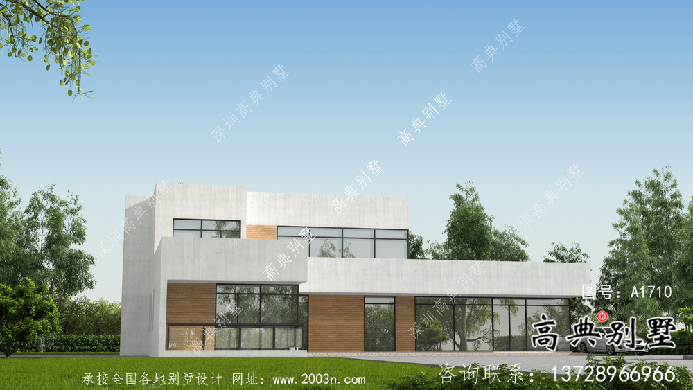 現代二層自建別墅外觀設計效果圖