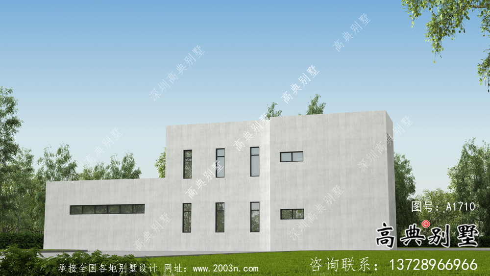 現代二層自建別墅外觀設計效果圖