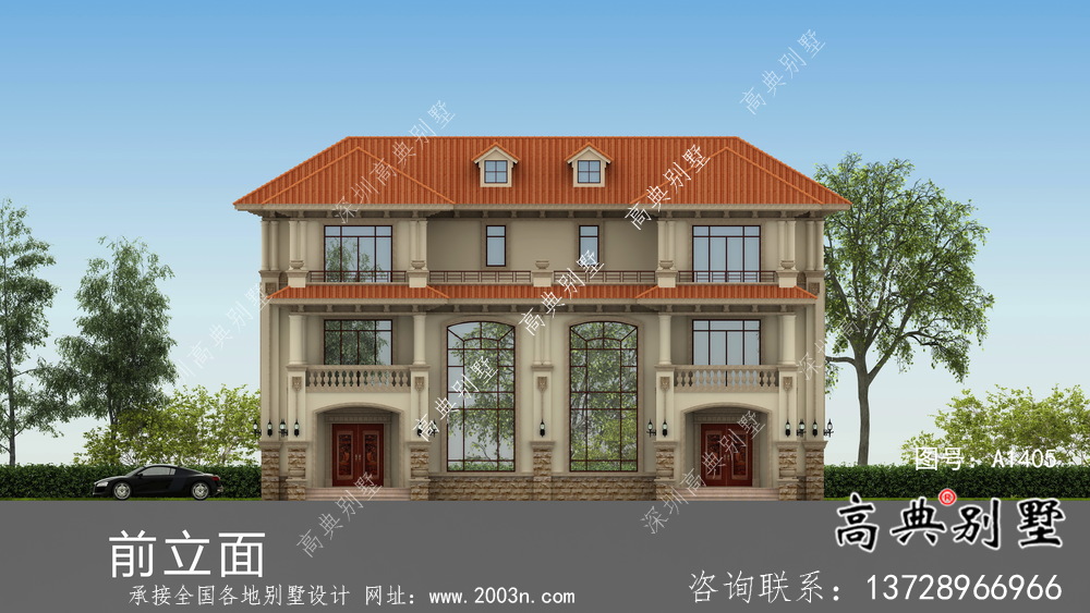 三層復式歐式風格雙拼別墅設計圖紙