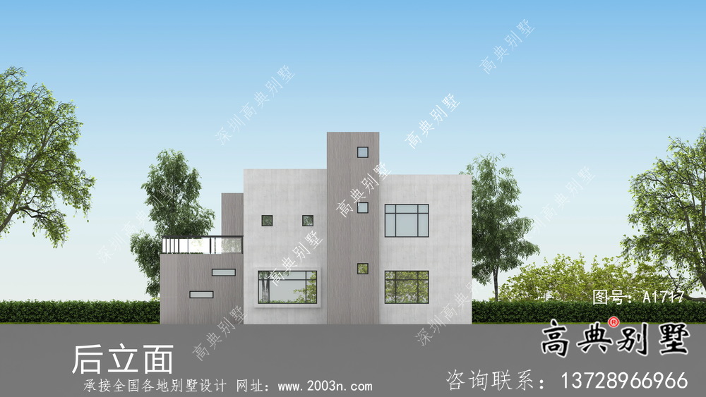 現(xiàn)代平頂二層別墅設(shè)計(jì)圖紙及效果圖