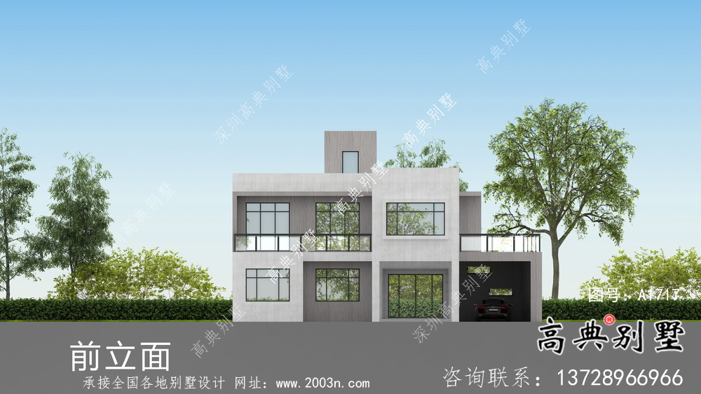 現(xiàn)代平頂二層別墅設(shè)計(jì)圖紙及效果圖
