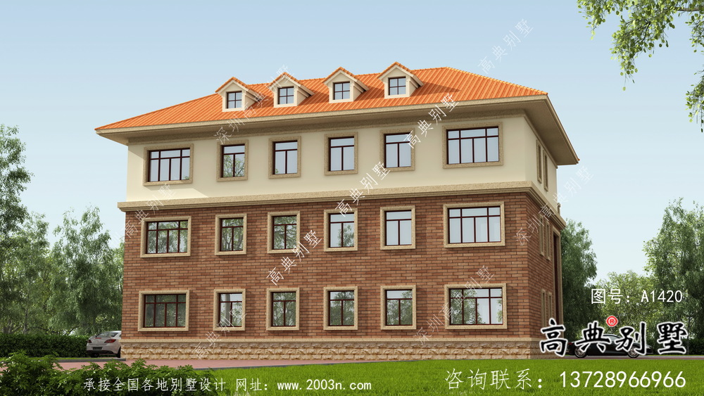 農(nóng)村歐式風格雙拼別墅設(shè)計圖，效果圖