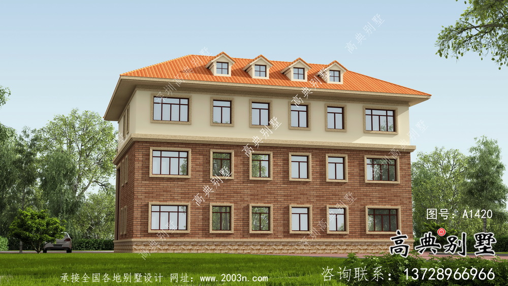 農(nóng)村歐式風格雙拼別墅設(shè)計圖，效果圖