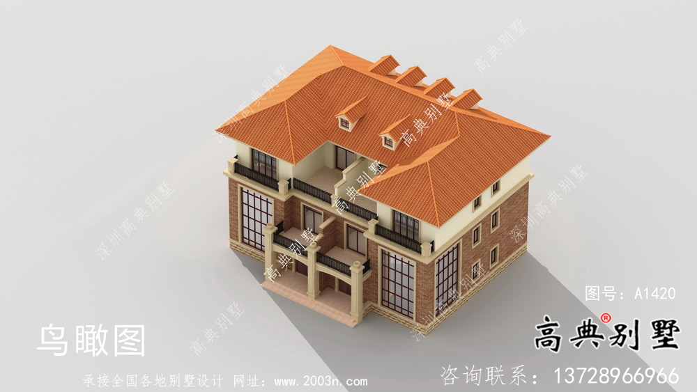 農(nóng)村歐式風格雙拼別墅設(shè)計圖，效果圖