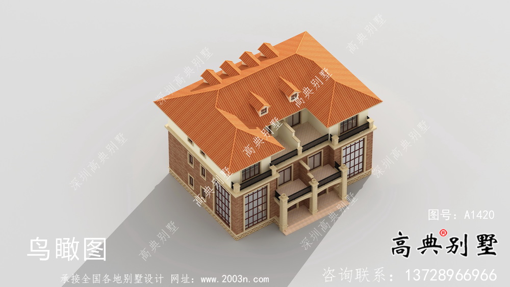 農(nóng)村歐式風格雙拼別墅設(shè)計圖，效果圖