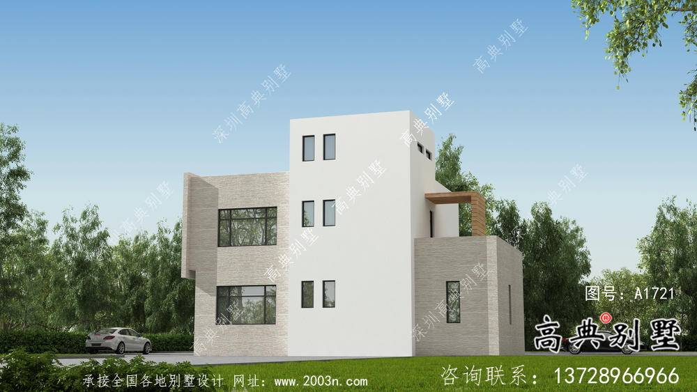 農村二層現代別墅外觀設計效果圖