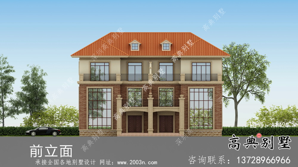 農(nóng)村歐式風格雙拼別墅設(shè)計圖，效果圖