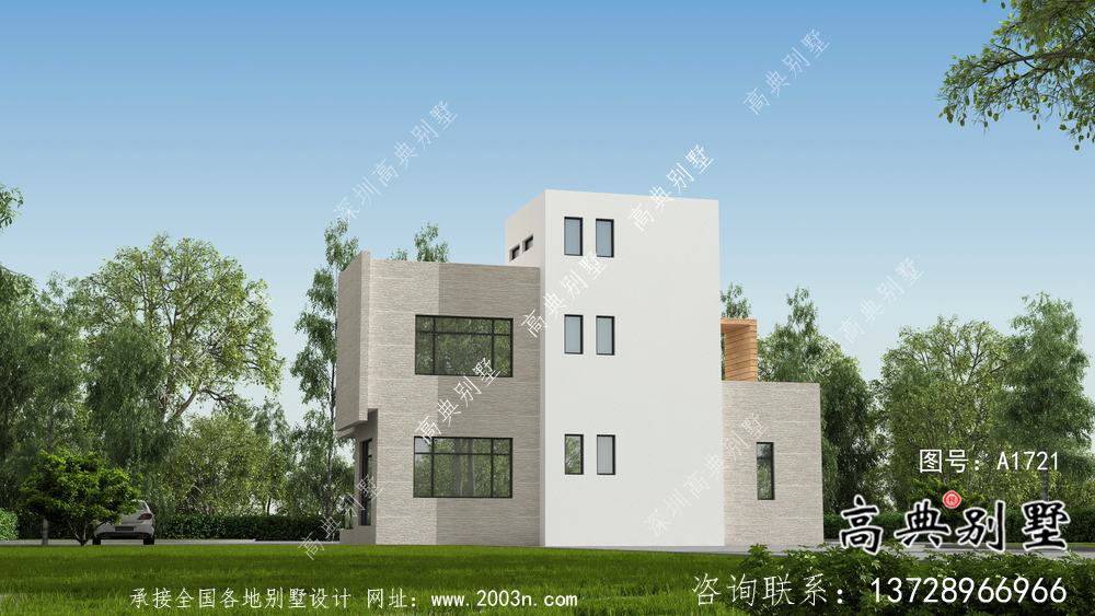農村二層現代別墅外觀設計效果圖