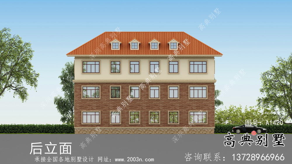 農(nóng)村歐式風格雙拼別墅設(shè)計圖，效果圖