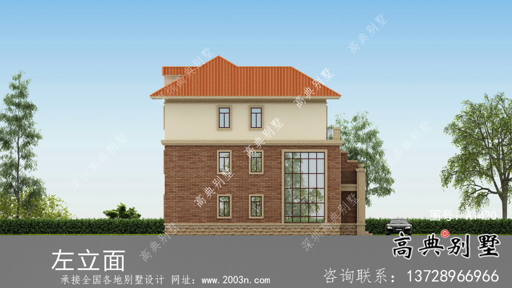 農(nóng)村歐式風格雙拼別墅設(shè)計圖，效果圖