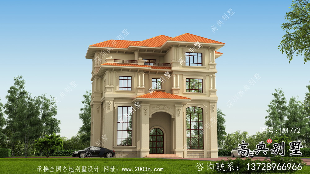 奢華歐式古典四層自建別墅設計實際效果工程圖紙