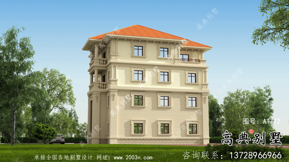 奢華歐式古典四層自建別墅設計實際效果工程圖紙