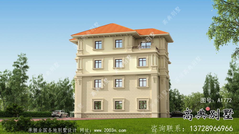 奢華歐式古典四層自建別墅設計實際效果工程圖紙