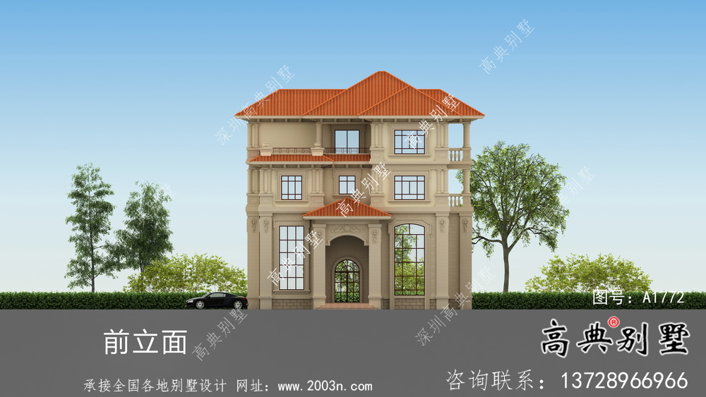 奢華歐式古典四層自建別墅設計實際效果工程圖紙