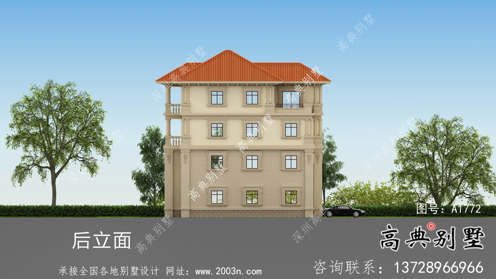 奢華歐式古典四層自建別墅設計實際效果工程圖紙
