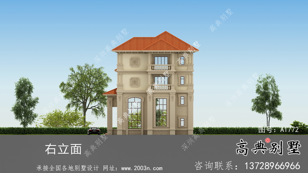 奢華歐式古典四層自建別墅設計實際效果工程圖紙