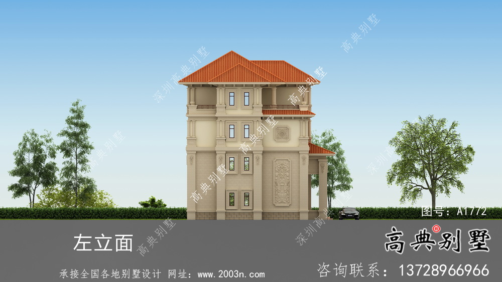 奢華歐式古典四層自建別墅設計實際效果工程圖紙