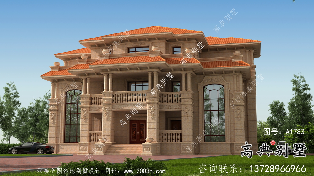 歐式石材三層雙拼別墅設計圖紙