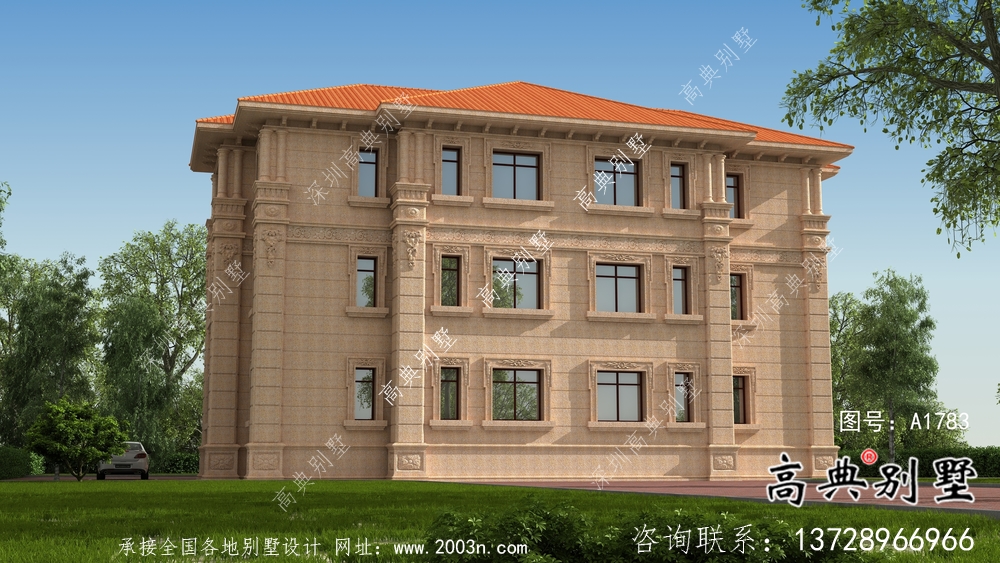 歐式石材三層雙拼別墅設計圖紙
