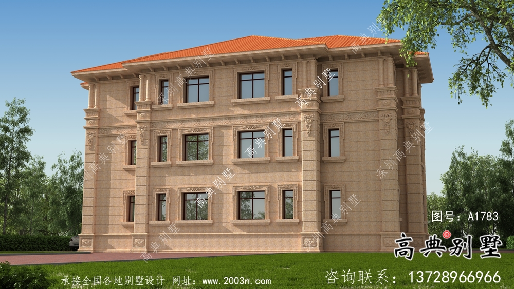 歐式石材三層雙拼別墅設計圖紙