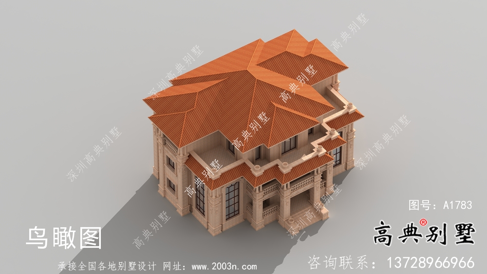 歐式石材三層雙拼別墅設計圖紙