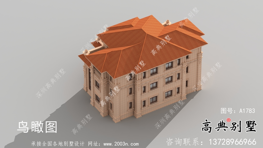 歐式石材三層雙拼別墅設計圖紙