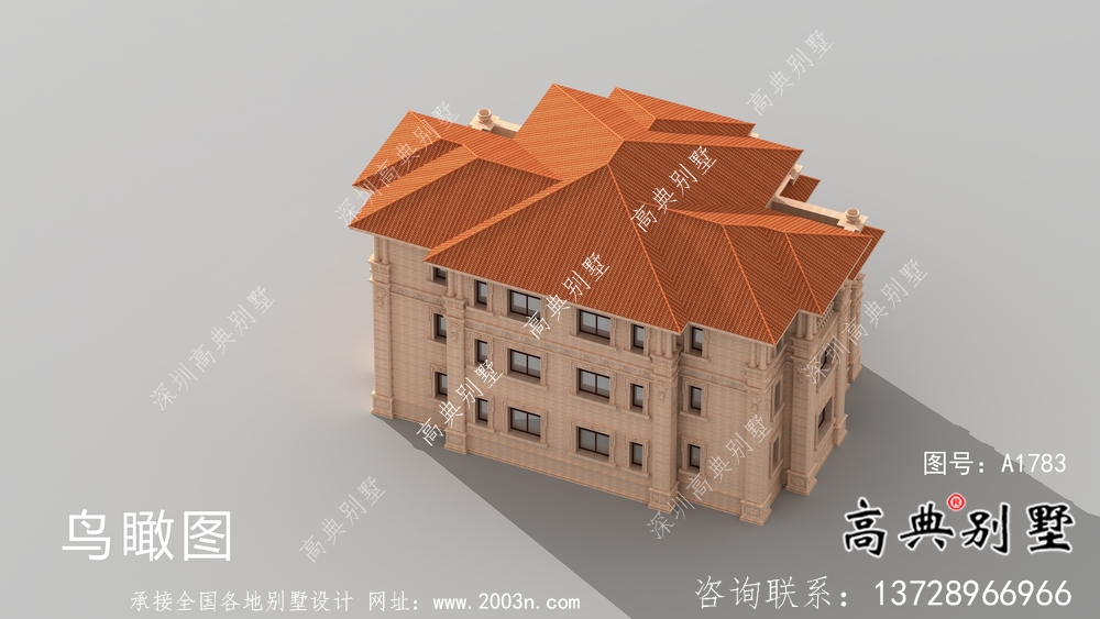 歐式石材三層雙拼別墅設計圖紙