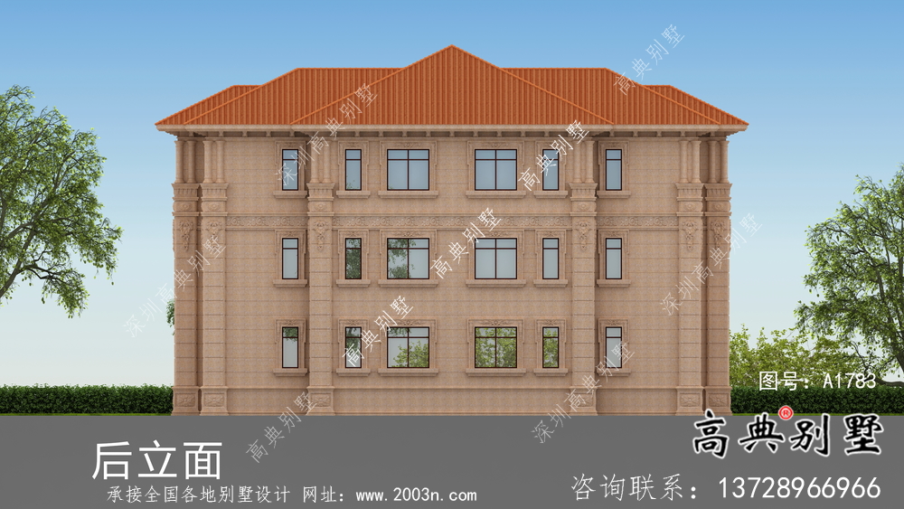 歐式石材三層雙拼別墅設計圖紙