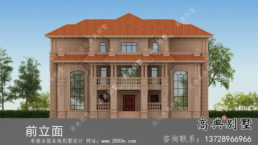 歐式石材三層雙拼別墅設計圖紙