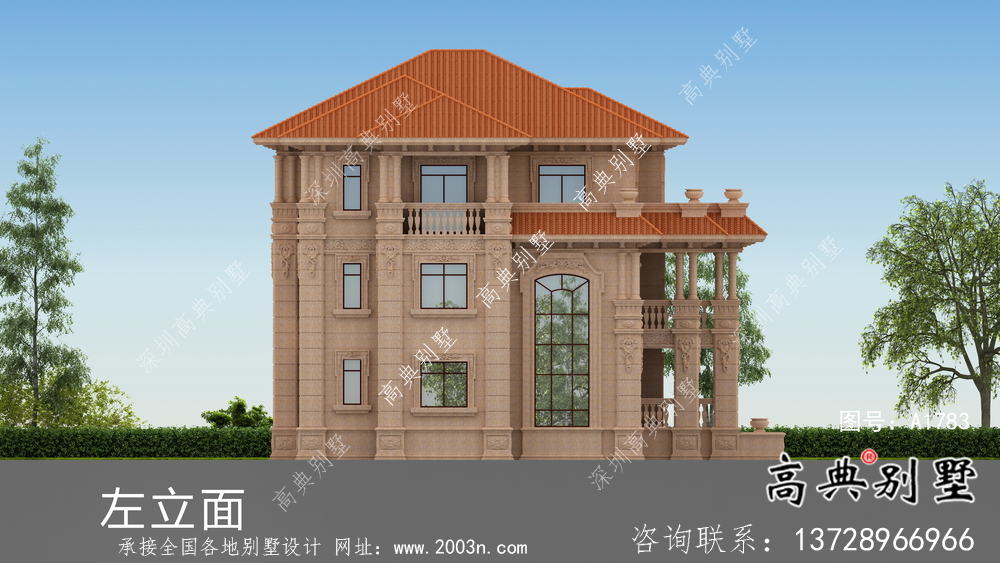 歐式石材三層雙拼別墅設計圖紙