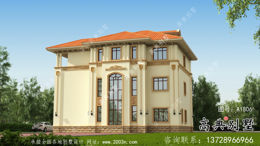 歐式風格復式三層別墅外觀設計圖紙